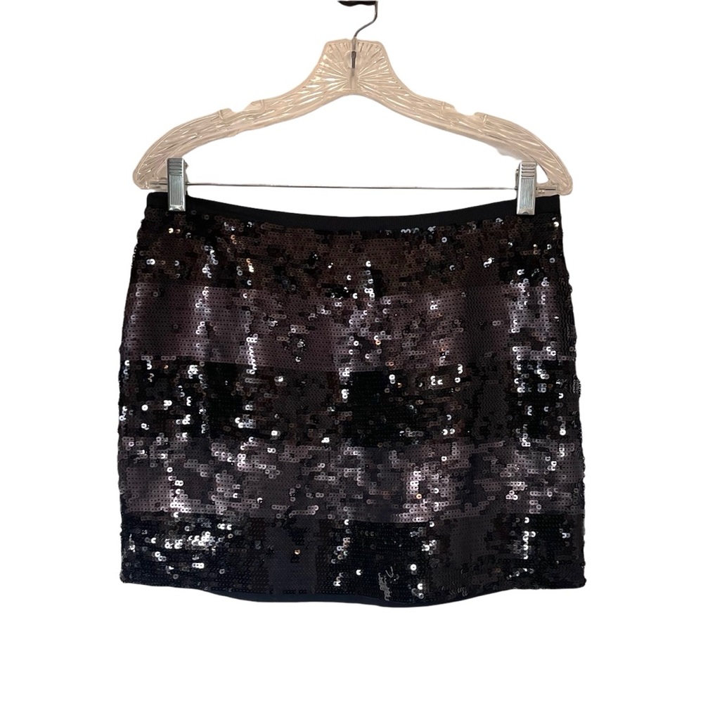 CLUB MONACO Black Sequin Stripe Silk Mini Skirt New Years Eve 4